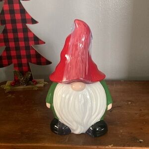 NWT- 10-1/2”- Adorable Red & Green Ceramic Holiday Gnome Cookie Jar Decoration